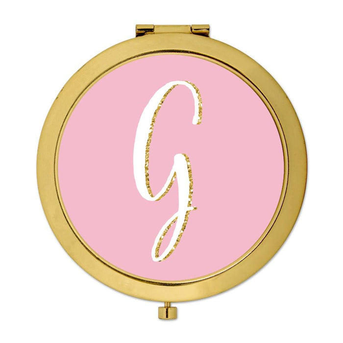 Andaz Press Blush Pink Faux Gold Glitter Monogram Gold Compact Mirror-Set of 1-Andaz Press-A-