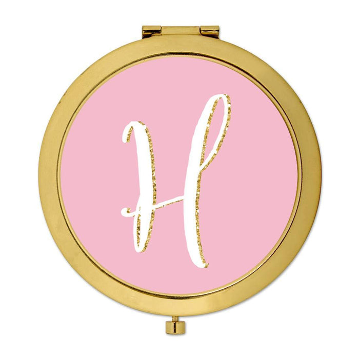 Andaz Press Blush Pink Faux Gold Glitter Monogram Gold Compact Mirror-Set of 1-Andaz Press-A-