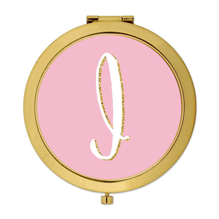 Andaz Press Blush Pink Faux Gold Glitter Monogram Gold Compact Mirror-Set of 1-Andaz Press-A-