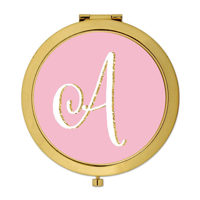 Andaz Press Blush Pink Faux Gold Glitter Monogram Gold Compact Mirror-Set of 1-Andaz Press-A-