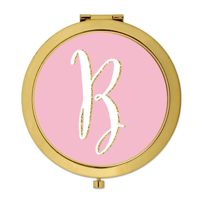 Andaz Press Blush Pink Faux Gold Glitter Monogram Gold Compact Mirror-Set of 1-Andaz Press-B-