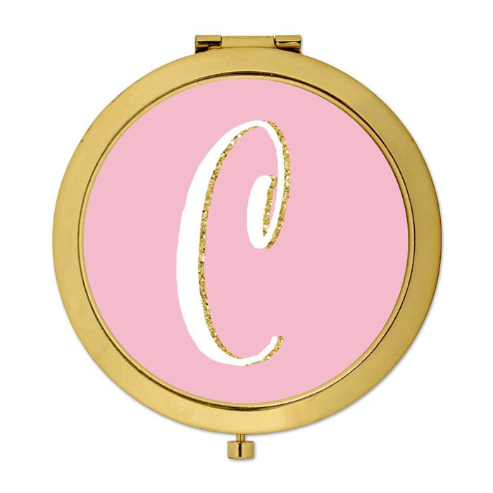 Andaz Press Blush Pink Faux Gold Glitter Monogram Gold Compact Mirror-Set of 1-Andaz Press-C-