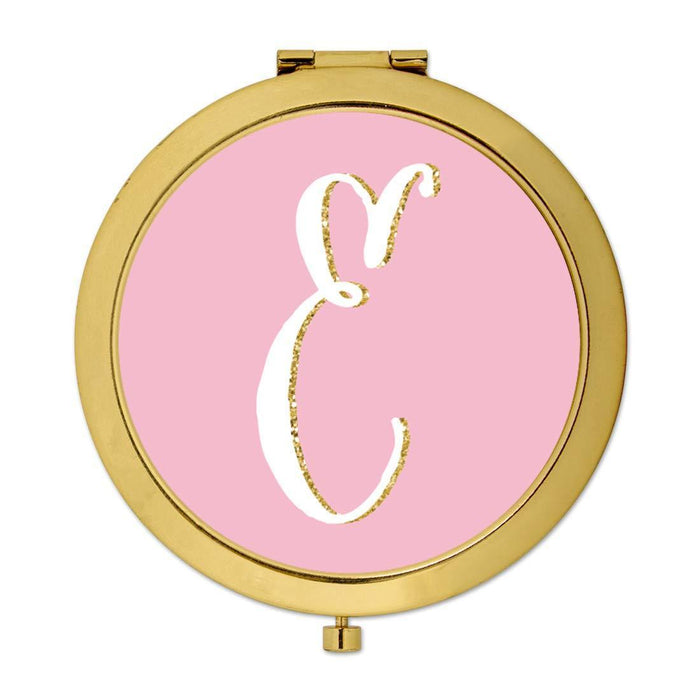 Andaz Press Blush Pink Faux Gold Glitter Monogram Gold Compact Mirror-Set of 1-Andaz Press-E-