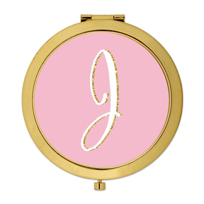 Andaz Press Blush Pink Faux Gold Glitter Monogram Gold Compact Mirror-Set of 1-Andaz Press-J-