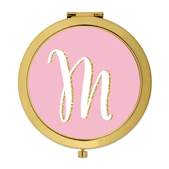 Andaz Press Blush Pink Faux Gold Glitter Monogram Gold Compact Mirror-Set of 1-Andaz Press-M-