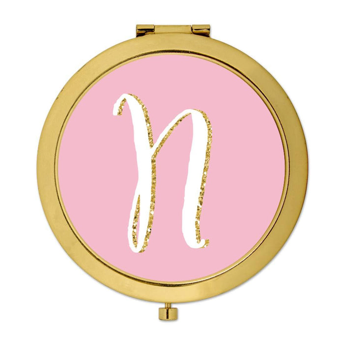 Andaz Press Blush Pink Faux Gold Glitter Monogram Gold Compact Mirror-Set of 1-Andaz Press-N-