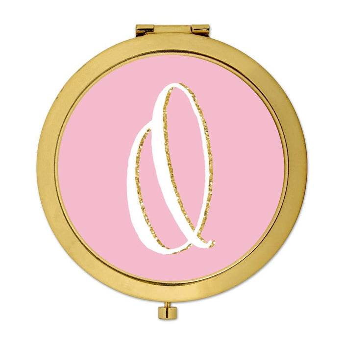Andaz Press Blush Pink Faux Gold Glitter Monogram Gold Compact Mirror-Set of 1-Andaz Press-O-