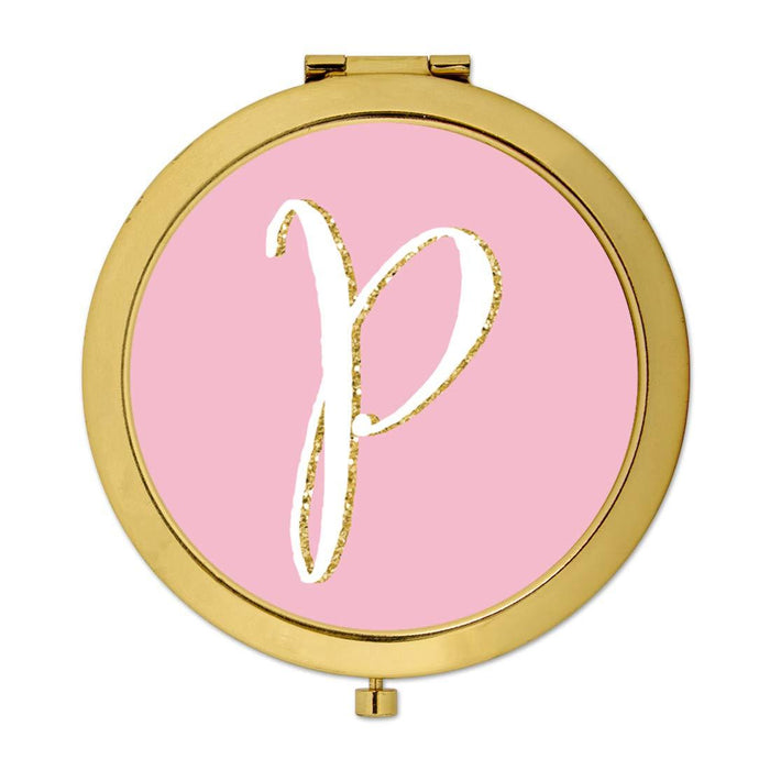 Andaz Press Blush Pink Faux Gold Glitter Monogram Gold Compact Mirror-Set of 1-Andaz Press-P-