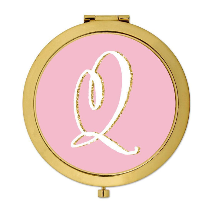 Andaz Press Blush Pink Faux Gold Glitter Monogram Gold Compact Mirror-Set of 1-Andaz Press-Q-