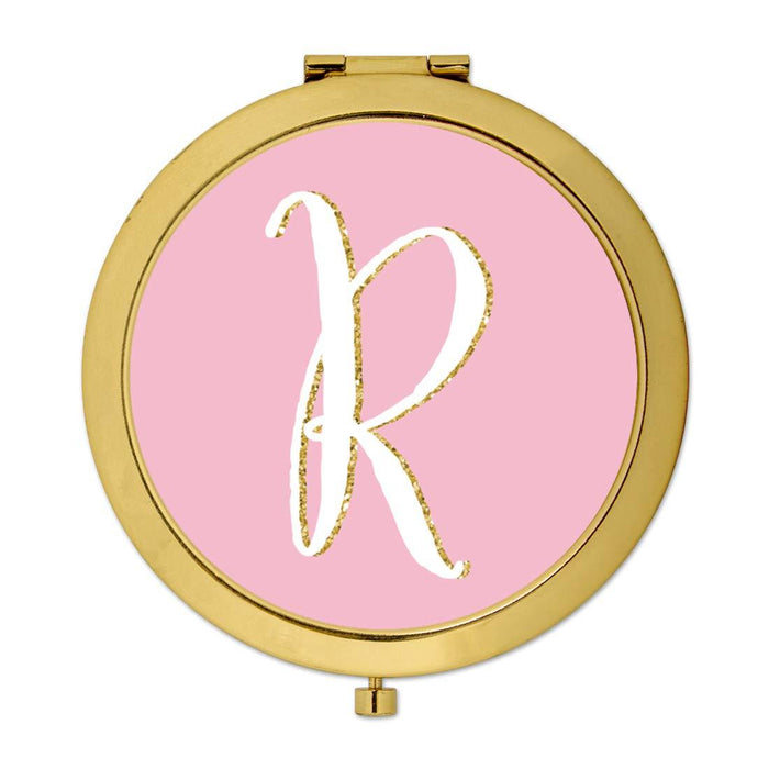 Andaz Press Blush Pink Faux Gold Glitter Monogram Gold Compact Mirror-Set of 1-Andaz Press-R-