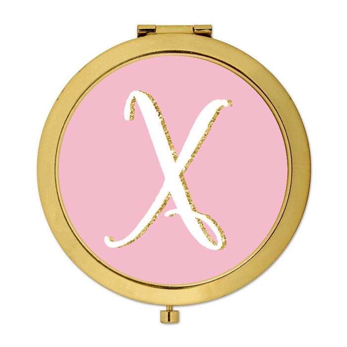 Andaz Press Blush Pink Faux Gold Glitter Monogram Gold Compact Mirror-Set of 1-Andaz Press-X-