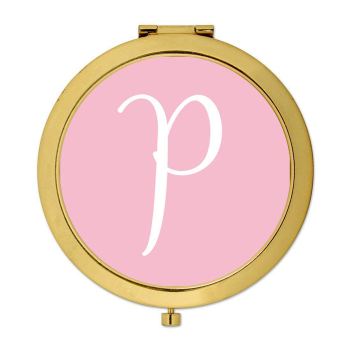 Andaz Press Blush Pink Monogram Gold 2.75 inch Round Compact Mirror-Set of 1-Andaz Press-Bride to Be-