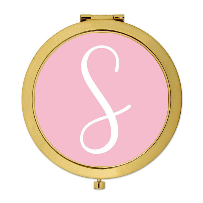 Andaz Press Blush Pink Monogram Gold 2.75 inch Round Compact Mirror-Set of 1-Andaz Press-Bride to Be-