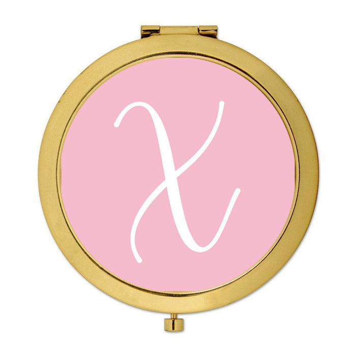 Andaz Press Blush Pink Monogram Gold 2.75 inch Round Compact Mirror-Set of 1-Andaz Press-Bride to Be-