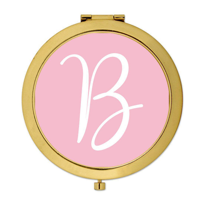 Andaz Press Blush Pink Monogram Gold 2.75 inch Round Compact Mirror-Set of 1-Andaz Press-Bride to Be-