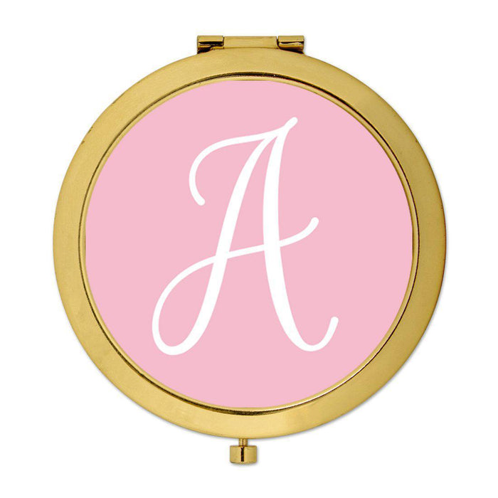 Andaz Press Blush Pink Monogram Gold 2.75 inch Round Compact Mirror-Set of 1-Andaz Press-A-