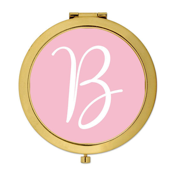 Andaz Press Blush Pink Monogram Gold 2.75 inch Round Compact Mirror-Set of 1-Andaz Press-B-