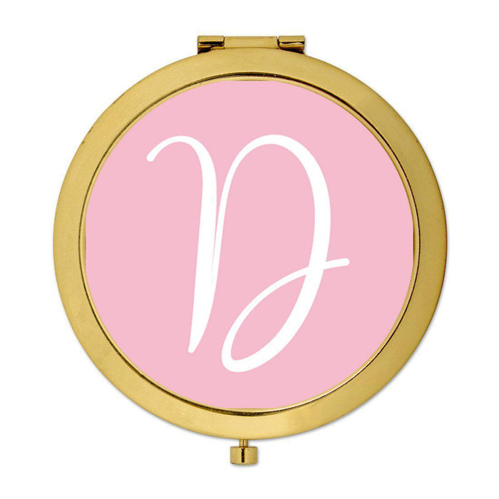 Andaz Press Blush Pink Monogram Gold 2.75 inch Round Compact Mirror-Set of 1-Andaz Press-D-