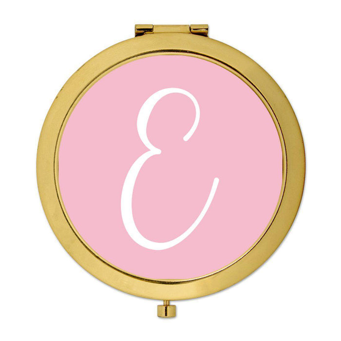 Andaz Press Blush Pink Monogram Gold 2.75 inch Round Compact Mirror-Set of 1-Andaz Press-E-