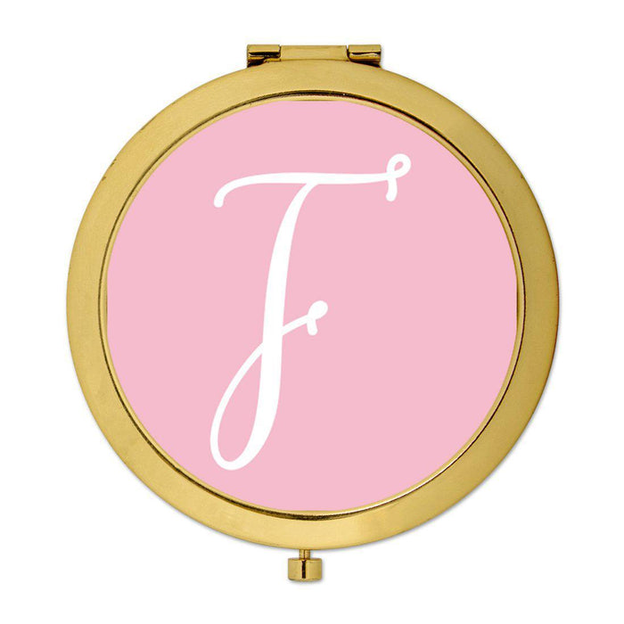 Andaz Press Blush Pink Monogram Gold 2.75 inch Round Compact Mirror-Set of 1-Andaz Press-F-