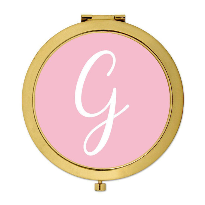 Andaz Press Blush Pink Monogram Gold 2.75 inch Round Compact Mirror-Set of 1-Andaz Press-G-