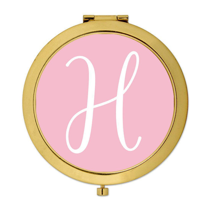 Andaz Press Blush Pink Monogram Gold 2.75 inch Round Compact Mirror-Set of 1-Andaz Press-H-