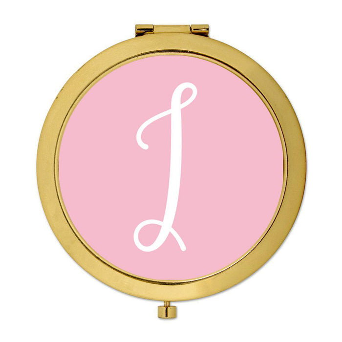 Andaz Press Blush Pink Monogram Gold 2.75 inch Round Compact Mirror-Set of 1-Andaz Press-I-