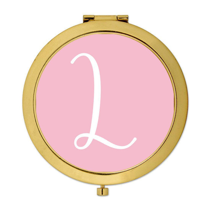Andaz Press Blush Pink Monogram Gold 2.75 inch Round Compact Mirror-Set of 1-Andaz Press-L-