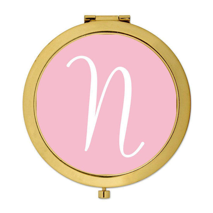 Andaz Press Blush Pink Monogram Gold 2.75 inch Round Compact Mirror-Set of 1-Andaz Press-N-