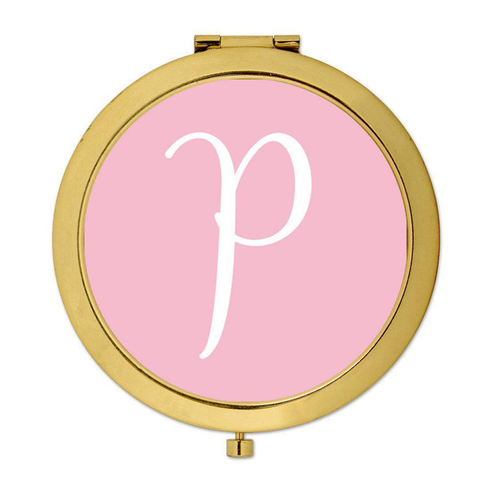 Andaz Press Blush Pink Monogram Gold 2.75 inch Round Compact Mirror-Set of 1-Andaz Press-P-