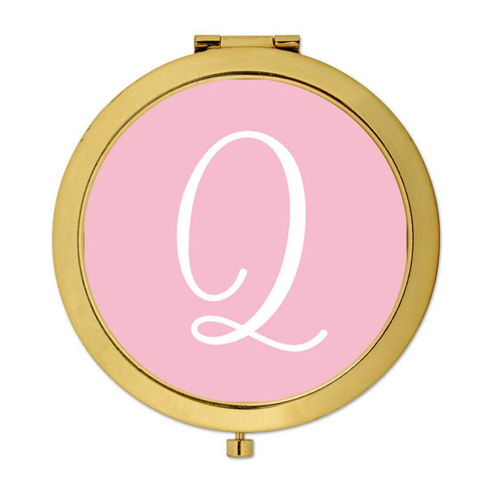 Andaz Press Blush Pink Monogram Gold 2.75 inch Round Compact Mirror-Set of 1-Andaz Press-Q-
