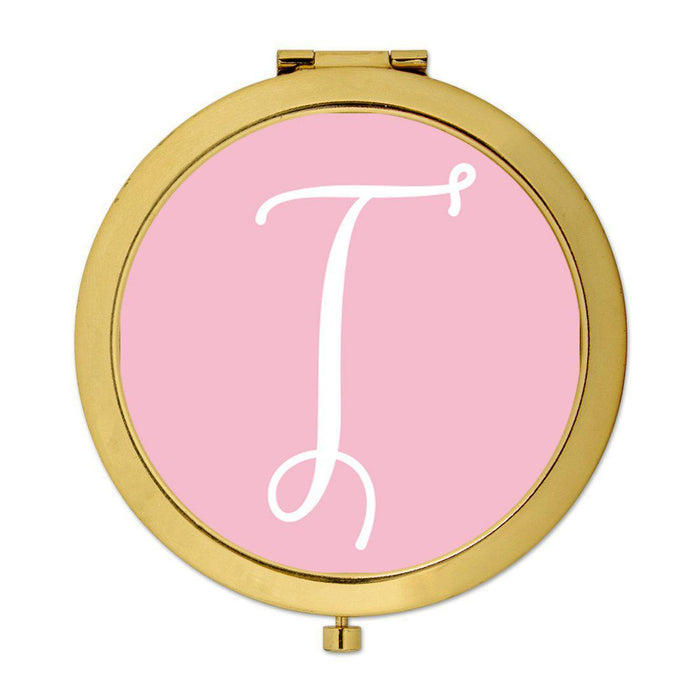 Andaz Press Blush Pink Monogram Gold 2.75 inch Round Compact Mirror-Set of 1-Andaz Press-T-