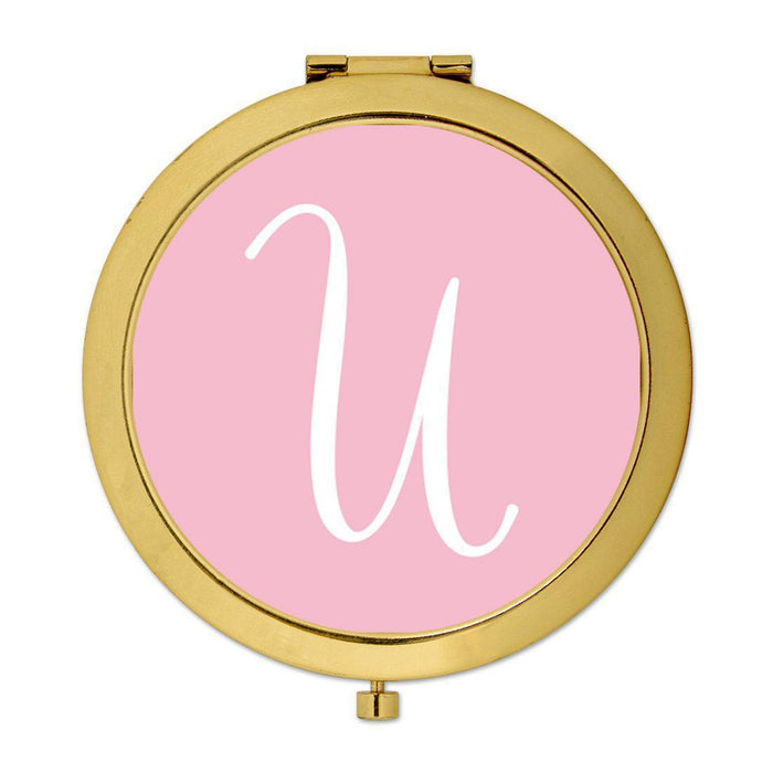 Andaz Press Blush Pink Monogram Gold 2.75 inch Round Compact Mirror-Set of 1-Andaz Press-U-