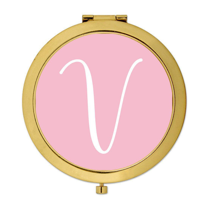 Andaz Press Blush Pink Monogram Gold 2.75 inch Round Compact Mirror-Set of 1-Andaz Press-V-
