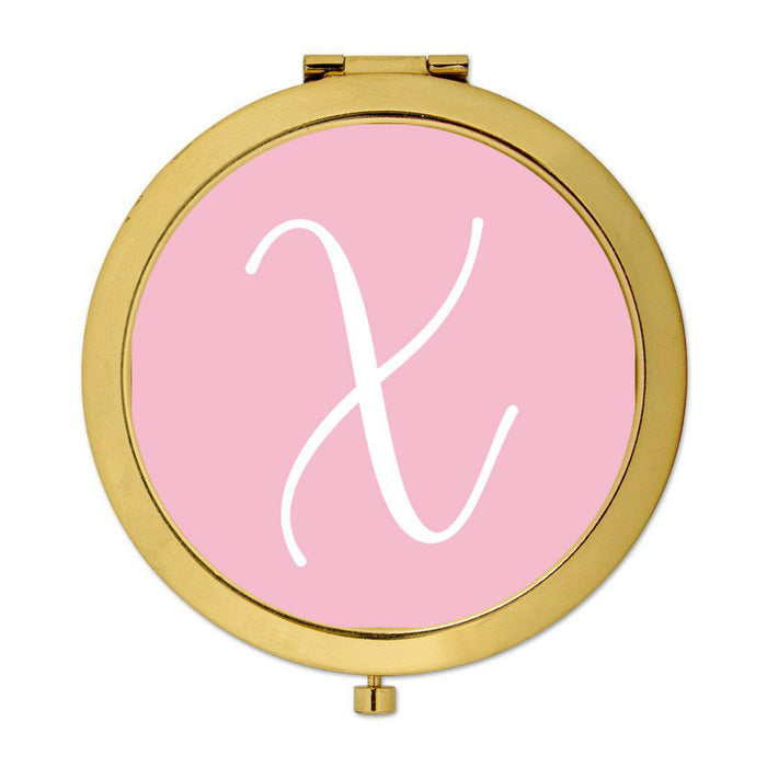 Andaz Press Blush Pink Monogram Gold 2.75 inch Round Compact Mirror-Set of 1-Andaz Press-X-