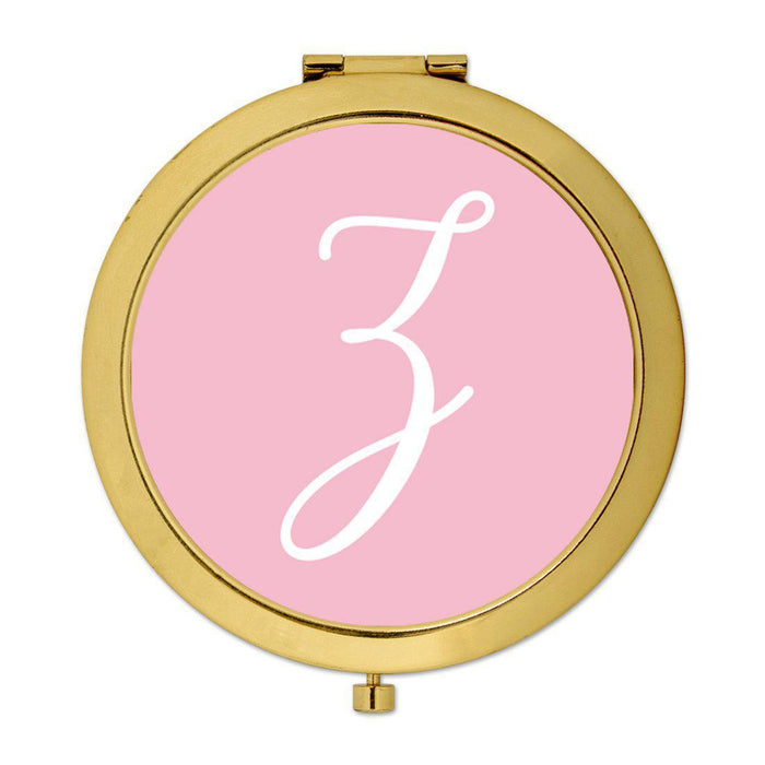 Andaz Press Blush Pink Monogram Gold 2.75 inch Round Compact Mirror-Set of 1-Andaz Press-Z-