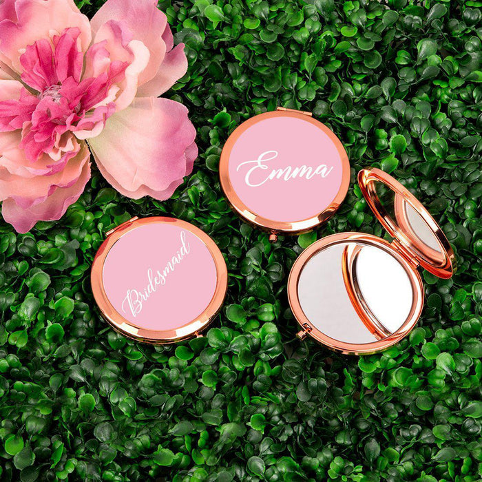 Andaz Press Blush Pink Monogram Rose Gold 2.75 inch Round Compact Mirror-Set of 1-Andaz Press-Bride to Be-