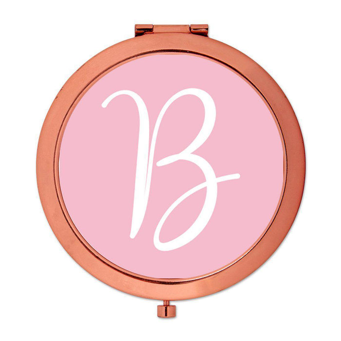 Andaz Press Blush Pink Monogram Rose Gold 2.75 inch Round Compact Mirror-Set of 1-Andaz Press-B-