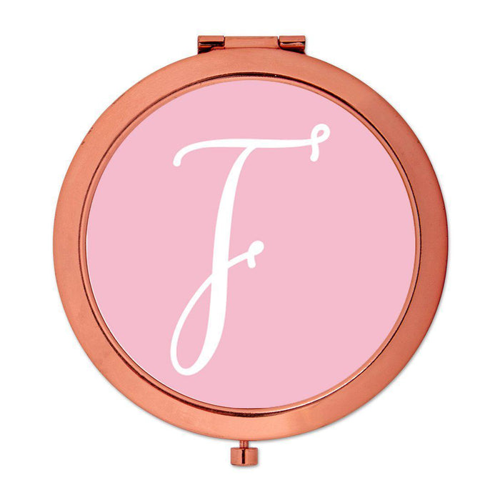 Andaz Press Blush Pink Monogram Rose Gold 2.75 inch Round Compact Mirror-Set of 1-Andaz Press-F-