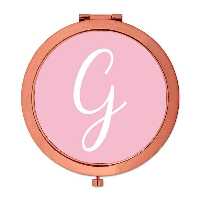 Andaz Press Blush Pink Monogram Rose Gold 2.75 inch Round Compact Mirror-Set of 1-Andaz Press-G-
