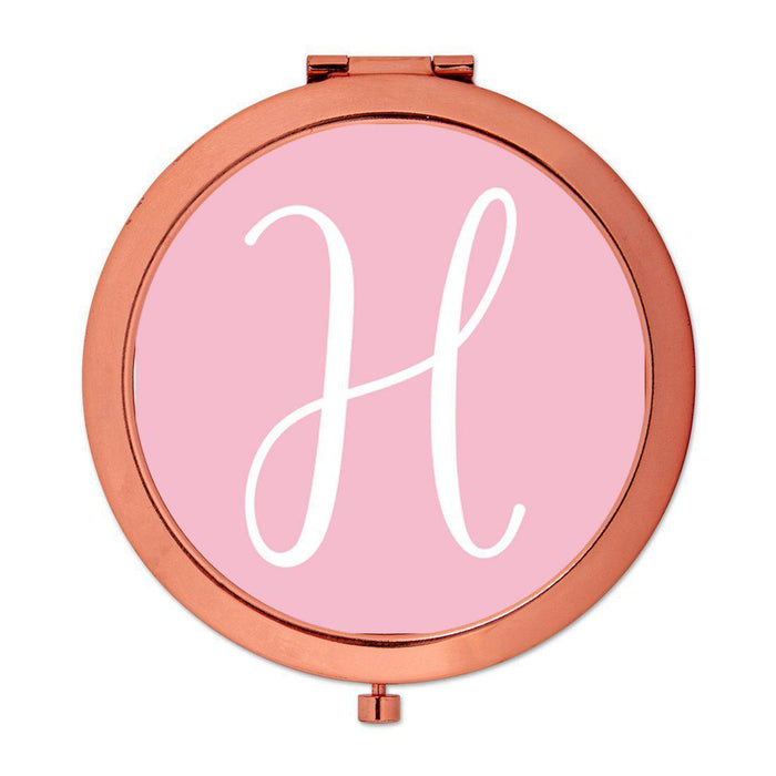Andaz Press Blush Pink Monogram Rose Gold 2.75 inch Round Compact Mirror-Set of 1-Andaz Press-H-