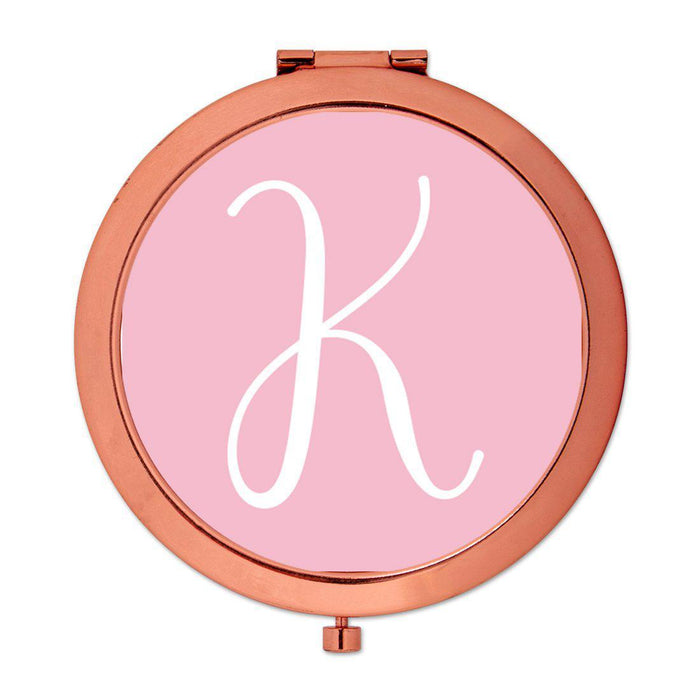 Andaz Press Blush Pink Monogram Rose Gold 2.75 inch Round Compact Mirror-Set of 1-Andaz Press-K-