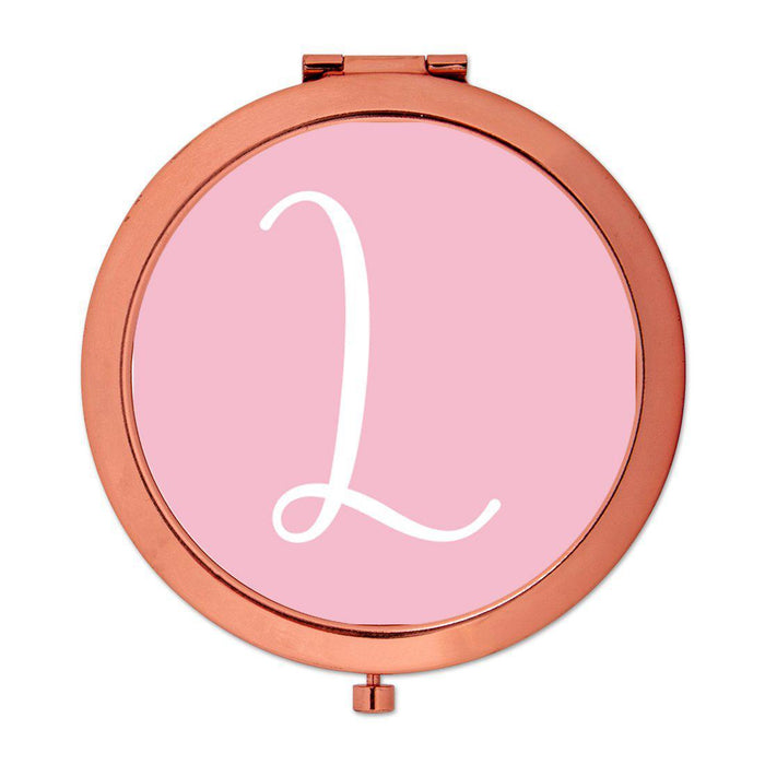 Andaz Press Blush Pink Monogram Rose Gold 2.75 inch Round Compact Mirror-Set of 1-Andaz Press-L-