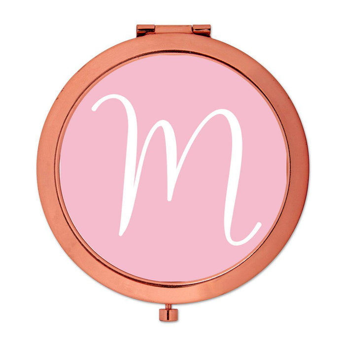 Andaz Press Blush Pink Monogram Rose Gold 2.75 inch Round Compact Mirror-Set of 1-Andaz Press-M-