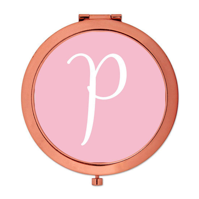 Andaz Press Blush Pink Monogram Rose Gold 2.75 inch Round Compact Mirror-Set of 1-Andaz Press-P-
