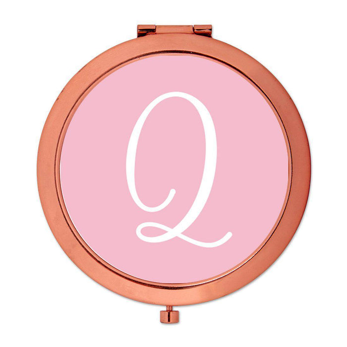 Andaz Press Blush Pink Monogram Rose Gold 2.75 inch Round Compact Mirror-Set of 1-Andaz Press-Q-