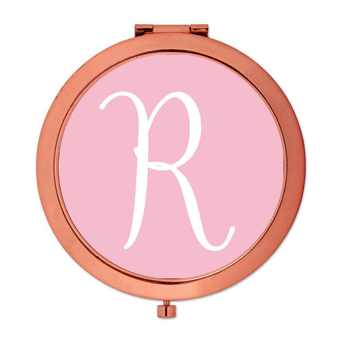 Andaz Press Blush Pink Monogram Rose Gold 2.75 inch Round Compact Mirror-Set of 1-Andaz Press-R-