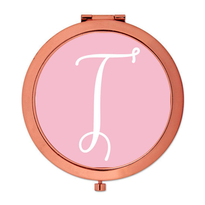 Andaz Press Blush Pink Monogram Rose Gold 2.75 inch Round Compact Mirror-Set of 1-Andaz Press-T-