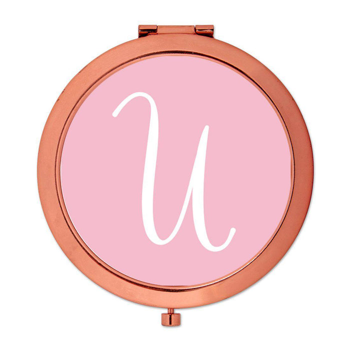 Andaz Press Blush Pink Monogram Rose Gold 2.75 inch Round Compact Mirror-Set of 1-Andaz Press-U-