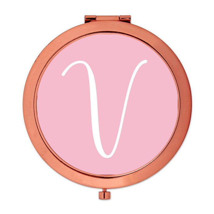 Andaz Press Blush Pink Monogram Rose Gold 2.75 inch Round Compact Mirror-Set of 1-Andaz Press-V-